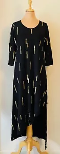 Bel Kazan Size L Black & Gold Asymmetric Hem Dress with 3/4 Sleeves - Picture 1 of 4