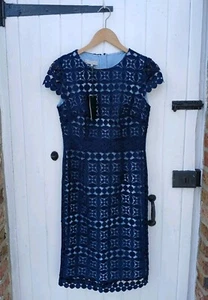 HOBBS WOMENS MABELLE MIDNIGHT BLUE LACE SHIFT DRESS - UK 10 - NEW - RRP: £189 - Picture 1 of 21