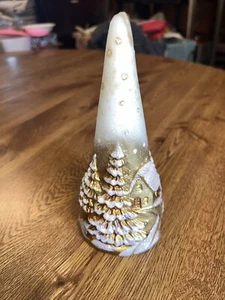 Pretty Italian CANDLE White & Gold Christmas Scene Votive Candle 7" Tall - Picture 1 of 8
