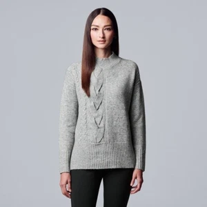 Simply Vera Vera Wang Women's Metallic Gray Asymmetric Cable Knit Sweater XXL - Picture 1 of 4