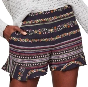 Ann Taylor Loft Damen Rüschensaum Riviera Boho Blumen schwarz Tasche Shorts Gr. 8 - Bild 1 von 7