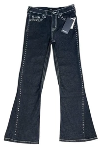 True Religion Joey Jeans Girls 12 Crystal Embellish Twisted Hi Rise Flare 26x26 - Picture 1 of 9