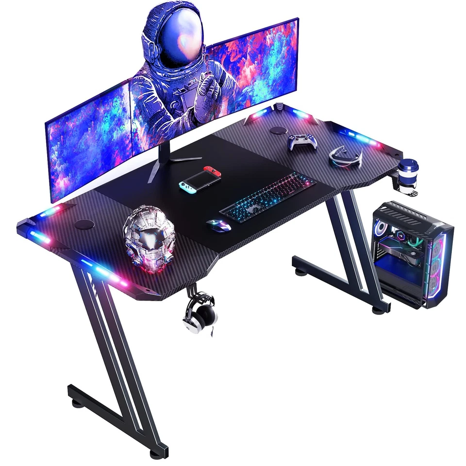 120 x 60 cm Scrivania Gaming LED Tavolo Gaming Ergonomica Postazione Gamer con - Immagine 1 di 4