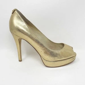 Michael Kors Womens Gold Leather Peep toe Stiletto Heel Platform Pump, Size 6 - Picture 1 of 12