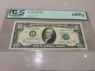 DBR 1985 $10 FRN San Francisco Gem Fr. 2027-L PCGS 66 PPQ Gem New - Image 1 of 3