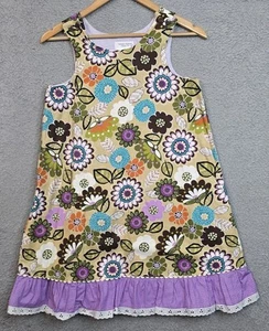 Handmade Abstract Floral Dress Girls Colorful Purple Gingham Ruffle Size 10, ?12 - Picture 1 of 6