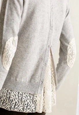 Camisa Pullover Anthropology Mezcla Cachemira Gris Encaje Manga Larga Mujer Talla Mediana Foto 1 de 4