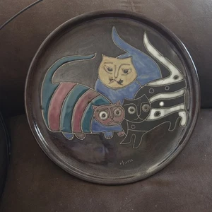 Plato de arte redondo de cerámica de gres Mara México raro vintage ¡impresionante! 12" - Imagen 1 de 6