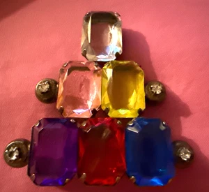 Bunte Regenbogen Vintage Strass Brosche Anstecknadel hinten offen Krappen Set Art Deco - Bild 1 von 13