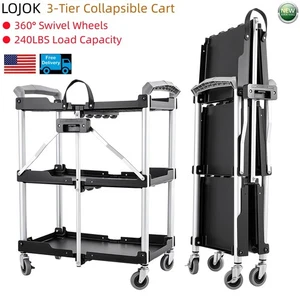 Ginkman 3-Tier Collapsible Cart, 240LBS Load Capacity Folding Utility Cart - Picture 1 of 13