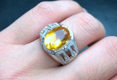Oval Cut 5 Carat Deep Yellow Citrine Sterling Silver 925 Handmade Women Ring - Image 1 of 4