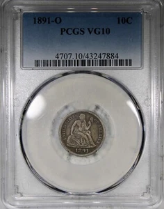 1891-O Seated Dime PCGS VG10 Type Coin Low Grade - Picture 1 of 2