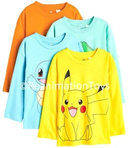 H&M Pokemon Pikashu Bulbasaur Long Sleeve Shirts Pack of 4 Boys Girls New w/Tag - Picture 1 of 3