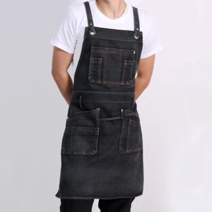 Delantal de bolsillo de mezclilla para hombre cocinar carpintero salón peluquería ropa de trabajo suave - Imagen 1 de 13