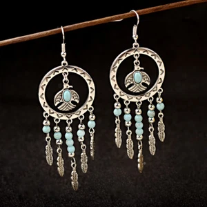 Pendientes colgantes de colección bohemia redondos para pájaro borlas cuentas gota de hoja étnica para mujer - Imagen 1 de 8