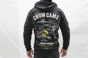 CROW CAMS BLACK HOODIE - ZIP FRONT & HOT ROD GARAGE LARGE PRINT ON BACK (LARGE) - Picture 1 of 6