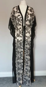 River Island Boho schwarz Kaftan M bestickt Strand lang Cover Up Kimono Kleid - Bild 1 von 9
