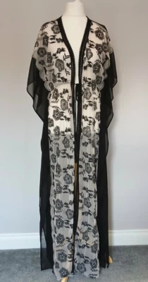 River Island Boho schwarz Kaftan M bestickt Strand lang Cover Up Kimono Kleid - Bild 1 von 4