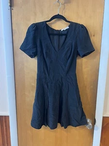 Lavender Brown Women's Little Black V-neck Lined Fit & Flare Silk Mini Dress XS - Picture 1 of 5