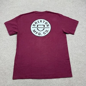 Brixton Men's Shirt M Red Short Sleeve Burgundy Maroon Double Sided Graphic Tee - Picture 1 of 8