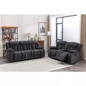 2-Pc Manual Reclining Living Room Set, Loveseat, Sofa Set w/ Storage, Dark Gray - Picture 1 of 9