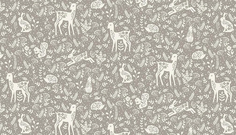Fat Quarter Clara's Garden Animals On Grey 100%Cotton Quilting Fabric - Image 1 of 1