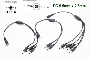 DC Female to 2/3/4/5 Male Power Splitter 5.5mm x 2.5mm Cable Adapter CCTV Camera - Picture 1 of 16