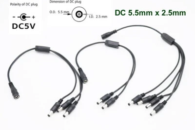 DC Female to 2/3/4/5 Male Power Splitter 5.5mm x 2.5mm Cable Adapter CCTV Camera - Image 1 of 4