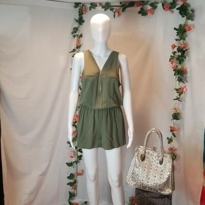 Guess Boho Jumpsuit Sleeveless drawstring waist Green Spring Size M - Image 1 of 4