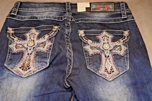 NWT Grace In LA Jeans Womens 28 (30x33) Blue Embellished Stone Wash Bootcut NEW - Picture 1 of 10