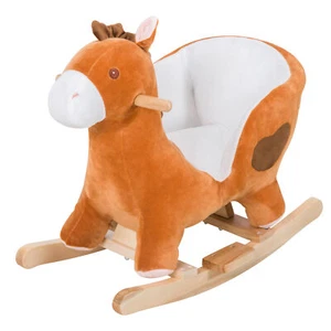 Kids Ride On Rocking Horse Plush Animal Toy Wooden Rocker with Songs for Toddler - Picture 1 of 21
