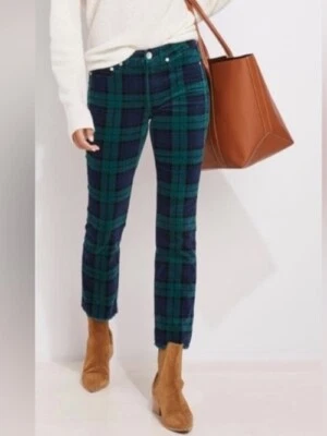 Pantalones Vineyard Vines para mujer 30 verde azul terciopelo a cuadros tiro alto patada acampanada 3A Foto 1 de 4