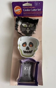 Nuevo Wilton Juego de 3 Cortadores de Galletas Embrujados Calavera de Gato Halloween Miedo - Imagen 1 de 3