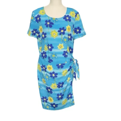 Vestido Christy Lyn Vintage Floral Imitación Envolvente Primavera Azul Amarillo Cremallera Espalda Talla 9/10 Foto 1 de 4