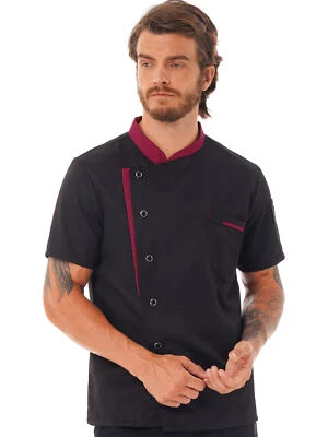 Mens Chef Coat Jacket Short Sleeve Collar Button Restaurant Kitchen Tops Uniform - Image 1 of 3