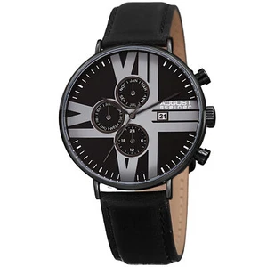 Men's August Steiner AS8212BK 24 Hour Indicator Date Genuine Leather Strap Watch - Picture 1 of 4