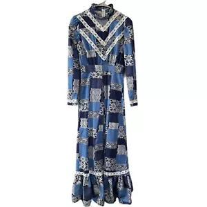 Vintage años 70 mujer est. Vestido pequeño de pradera maxi patchwork Cottage Core - Imagen 1 de 4