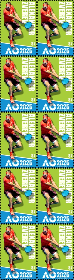 ALEXANDER ZVEREV AUSTRALIAN OPEN 2025 TENNIS MINT VIGNETTE STAMP STRIP OF 10 — 第 1/1 张图片