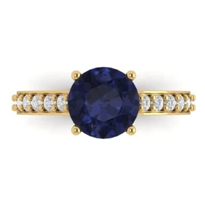 2.3 tcw Round Cut Vintage Engagement Ring, 14K Yellow Gold Sapphire Bridal Gift - Picture 1 of 15