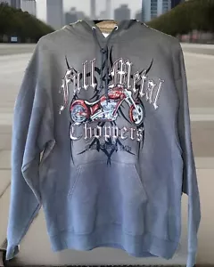 Throttle Life Sweatshirt Hoodie Full Metal Choppers Men XL Gray Grunge Biker - Imagen 1 de 9