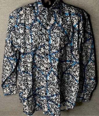 Attitude Western Dress Shirt Blue Paisley Button Down Long Sleeve Men's Size-XL - Image 1 of 4
