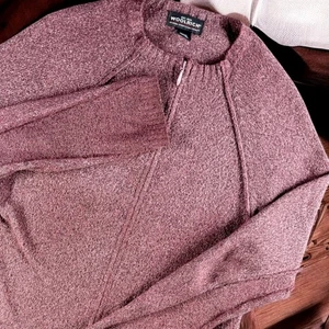 Woolrich Sweater Women L Deep Mauve Heathered 1/4 Zip Long Pullover Cozy - Picture 1 of 9