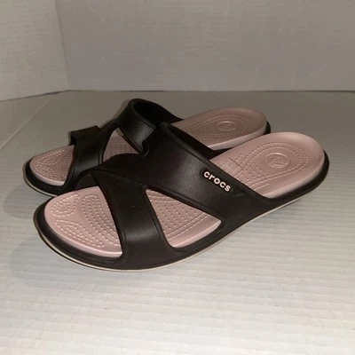 Crocs Mujer Crocband Zapatos Sandalias de Cuña Cruzada Talla 7 Marrón/Rosa Sin Cordones Foto 1 de 4