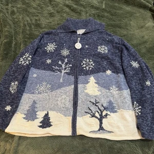 Maglione natalizio donna Heirloom Collectibles 2x fiocchi di neve blu perline paillettes - Foto 1 di 9