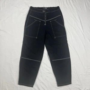 Moda Nova Pantalones cargo negros para mujer talla 7 cintura alta bolsillos puntada en contraste - Imagen 1 de 8