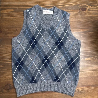 McGregor DE COLECCIÓN Lana Argyle Tartán Cuadros Pullover Suéter Chaleco Grande Azul Gris Foto 1 de 4