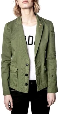 NWT Zadig & Voltaire Virginia Grunge Pins Blazer in Khaki Olive - MSRP $578 - Image 1 of 4