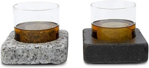 SEA STONE COOLING GRANITE COASTERS & BOURBON GLASSES with WHISKY STONES -Non-Tip - Picture 1 of 9