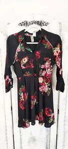 Mimi Chica Black Flowers Mini Dress Long Sleeve Size S - Picture 1 of 2