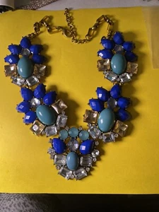 Vtg Retro Mod Blue Stones & Faux Turquoise & Crystal Glass Necklace - Picture 1 of 5